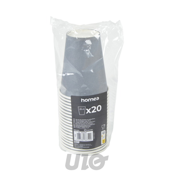 SET DE 20 GOBELETS VITAMINE EN CARTON 25CL GRIS SANS FILM PLASTIQUE