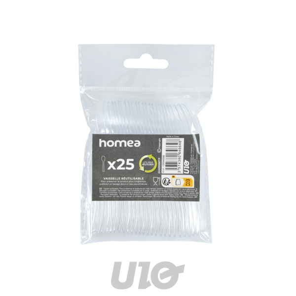 SET DE 25 MINI CUILLERES REUTILISABLES EN PS TRANSPARENT H10CM