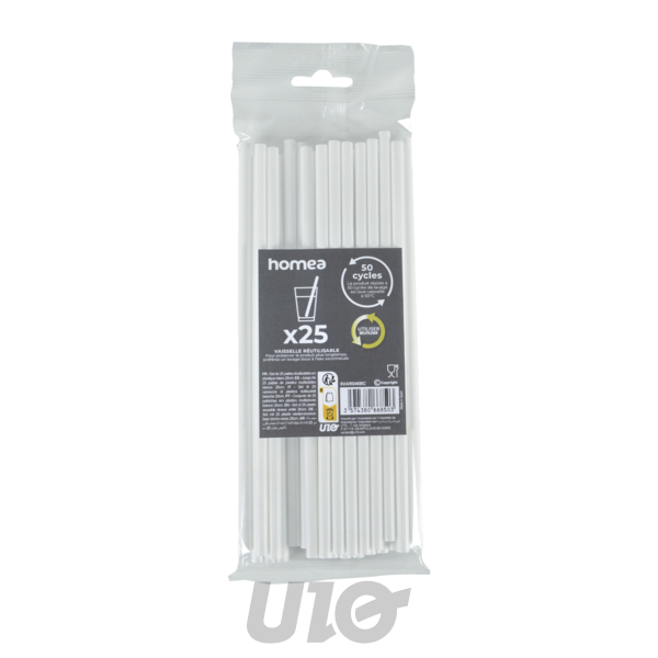 SET DE 25 PAILLES EN PP REUTILISABLE BLANC 20CM