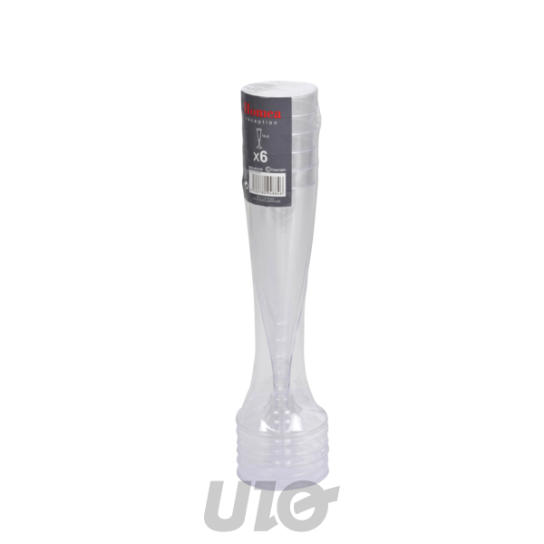 SET DE 6 FLUTES A CHAMPAGNE EN PLASTIQUE REUTILISABLE 14CL TRANSPARENT