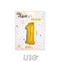 BALLON CHIFFRE 1 METALLISE EN ALUMINIUM AVEC PAILLE H40CM OR