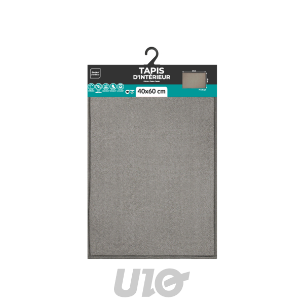 TAPIS RECTANGLE 40 x 60 CM BOUCLETTE UNIE PRIMOBIS GRIS