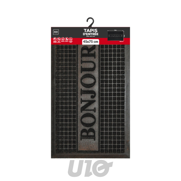 TAPIS RECTANGLE 45 x 75 CM CAOUTCHOUC RELIEF BONJOUR NOIR