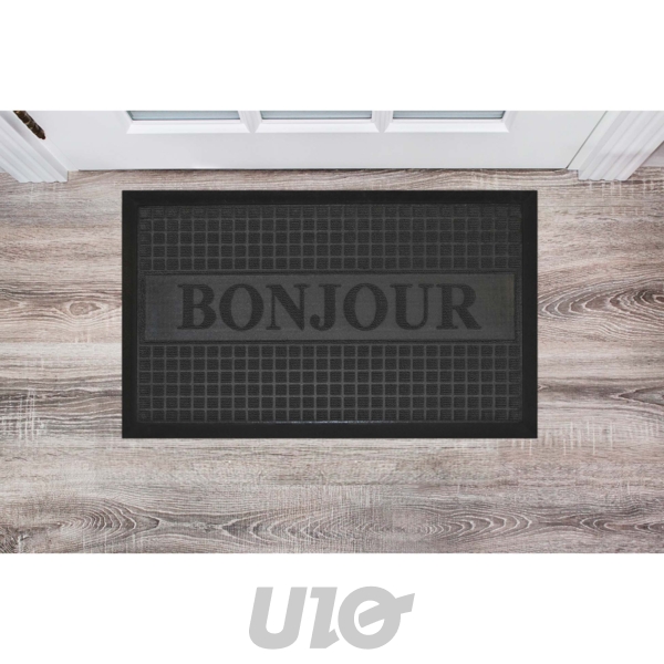TAPIS RECTANGLE 45 x 75 CM CAOUTCHOUC RELIEF BONJOUR NOIR