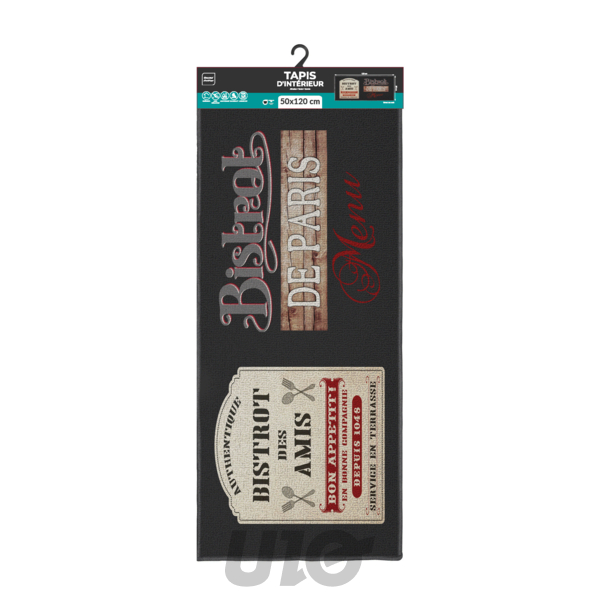 TAPIS RECTANGLE 50 x 120 CM BOUCLETTE IMPRIMEE BISTROT DES AMIS