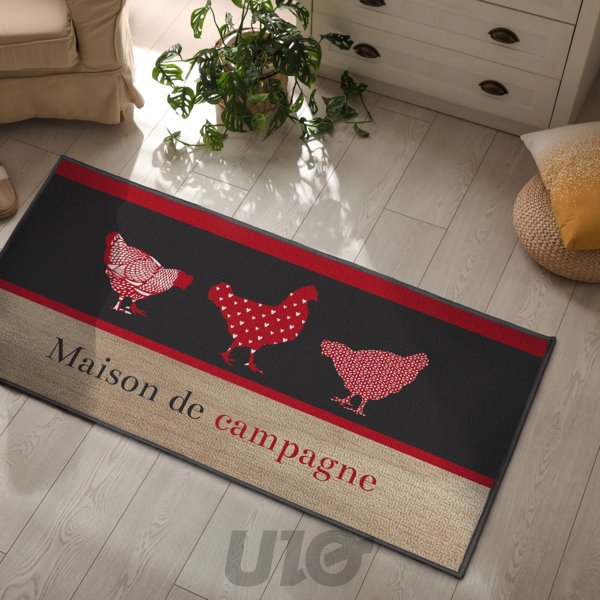 TAPIS RECTANGLE 50 x 120 CM BOUCLETTE IMPRIMEE MAISON DE CAMPAGNE