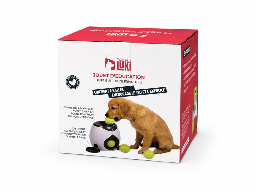 JOUET D'EDUCATION DISTRIBUTEUR DE CROQUETTES  2 BALLES 16X16X18CM