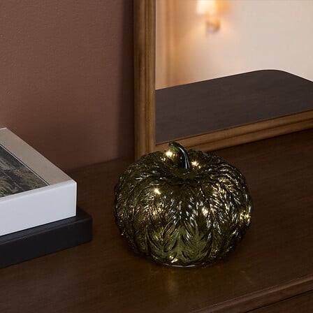 Lampe LED citrouille Assia haut 12 cm verre assorti