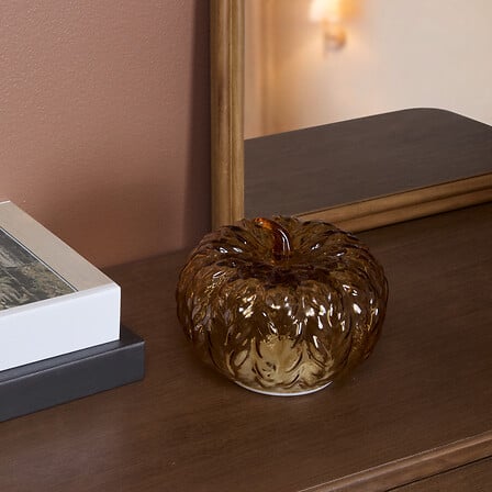 Lampe LED citrouille Assia haut 12 cm verre assorti
