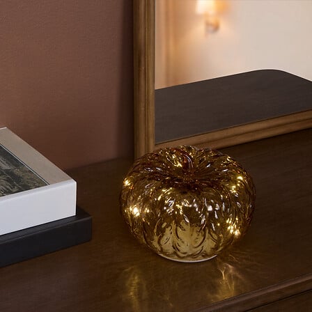 Lampe LED citrouille Assia haut 12 cm verre assorti