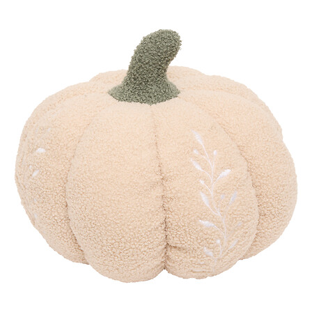 Coussin citrouille bouclette broderie Automne 32 x 18 cm assorti