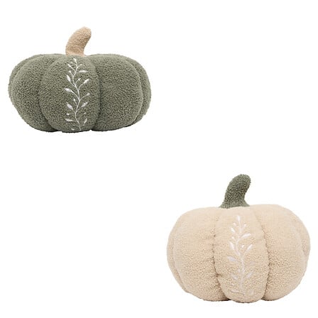 Coussin citrouille bouclette broderie Automne 32 x 18 cm assorti