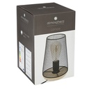 Lampe grillage Zely haut 24 cm métal et bois noir