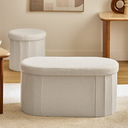 Pouf pliant double Fink 76 x 38 cm bouclette blanc