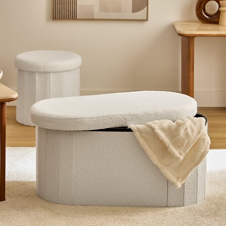 Pouf pliant double Fink 76 x 38 cm bouclette blanc