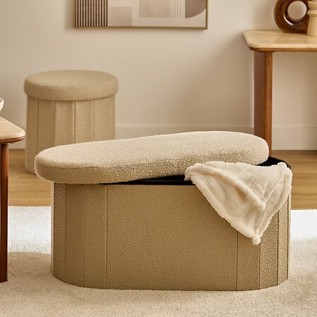 Pouf pliant double Fink 76 x 38 cm bouclette taupe