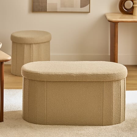 Pouf pliant double Fink 76 x 38 cm bouclette taupe