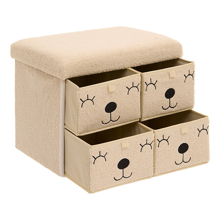 Pouf pliant 4 tiroirs bouclette Ezzio L. 40 x P. 38 x H. 50 cm