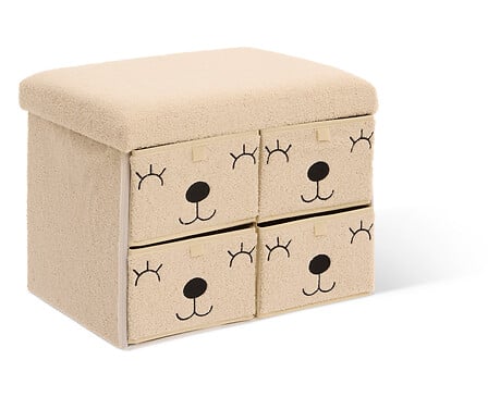 Pouf pliant 4 tiroirs bouclette Ezzio L. 40 x P. 38 x H. 50 cm