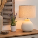 Lampe ronde Lali haut 43 tissu et céramique blanc