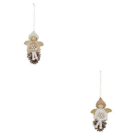Atmosphera Sujet Fée de Noël Bonnet Beige Pomme de Pin 12 cm