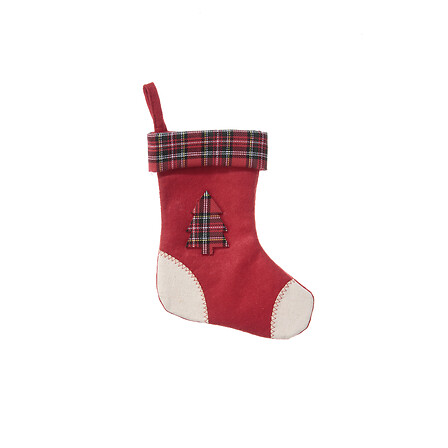 Atmosphera Botte Noël Rouge Revers Écossais Feutrine Grande