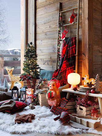 Atmosphera Botte Noël Rouge Revers Écossais Feutrine Grande