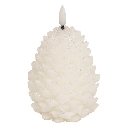 Bougie LED Atmosphera pomme de pin blanche pailletée 13 cm