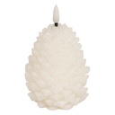 Bougie LED Atmosphera pomme de pin blanche pailletée 13 cm