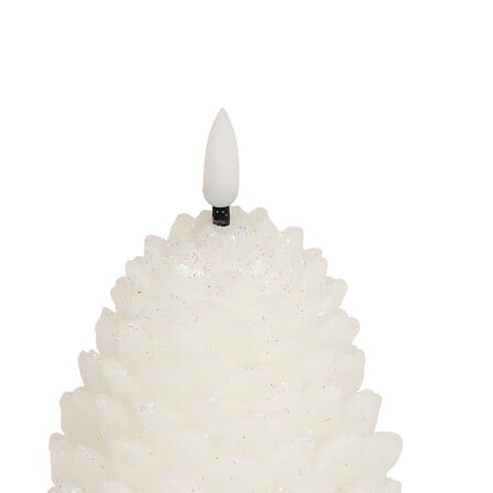 Bougie LED Atmosphera pomme de pin blanche pailletée 13 cm