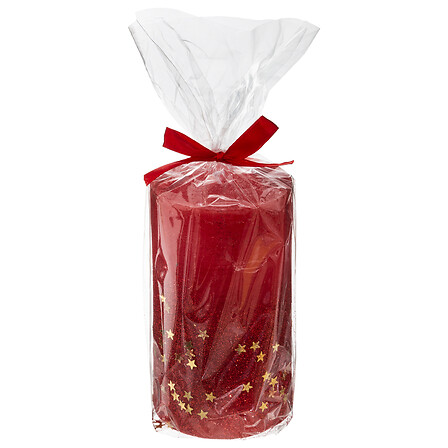 Atmosphera Bougie Cylindre Rouge Pailletée Étoiles Dorées 7x12cm