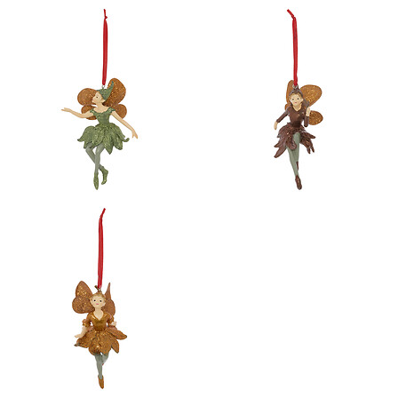 Atmosphera Ornement Fée Fleurs 12cm Résine Verte Pailletée