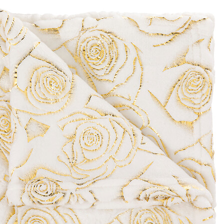 Atmosphera Plaid Flanelle Crème Motifs Roses Dorées 130x180 cm