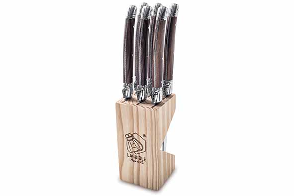 Laguiole PREMIUM LINE Couteaux à Steak dentés, Coffret 6 Bois Foncé