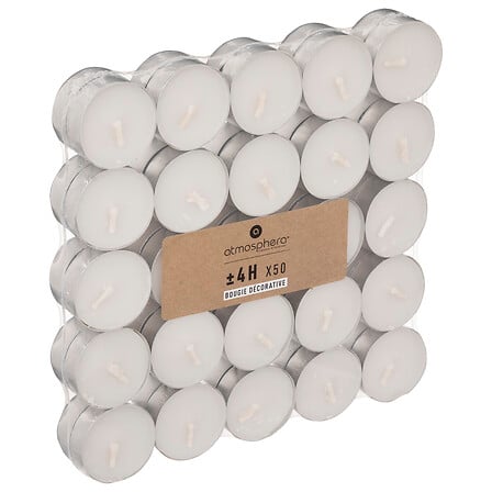 BOUGIES CHAUFFE PLAT - 50 PIÈCES - BLANC - D3.7CM