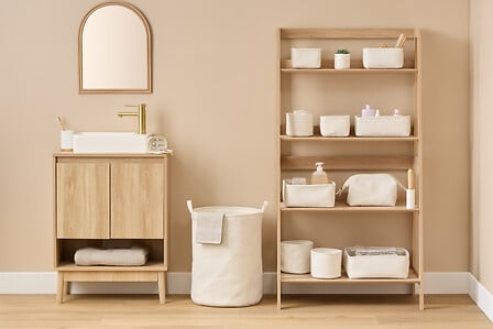 5Five Panier à linge 60L Beige Tissu avec Cordons