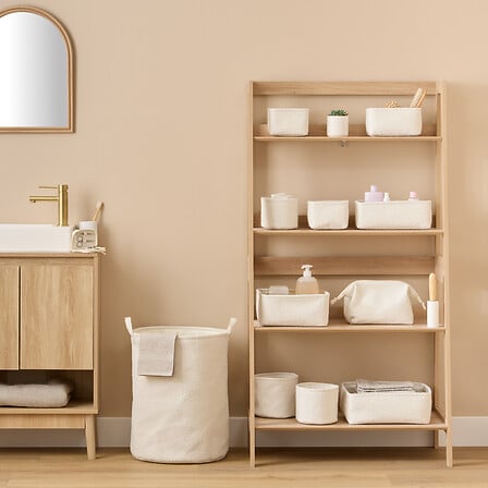 5Five Panier à linge 60L Beige Tissu avec Cordons