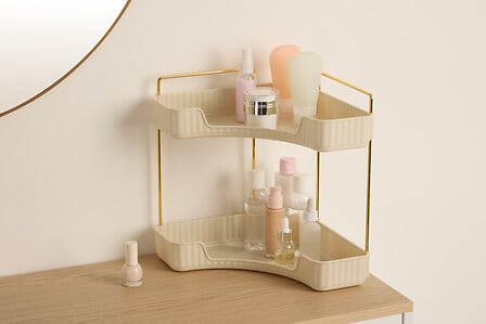 5Five Étagère d'angle Alba 2 niveaux plastique blanc métal doré 29,3 cm