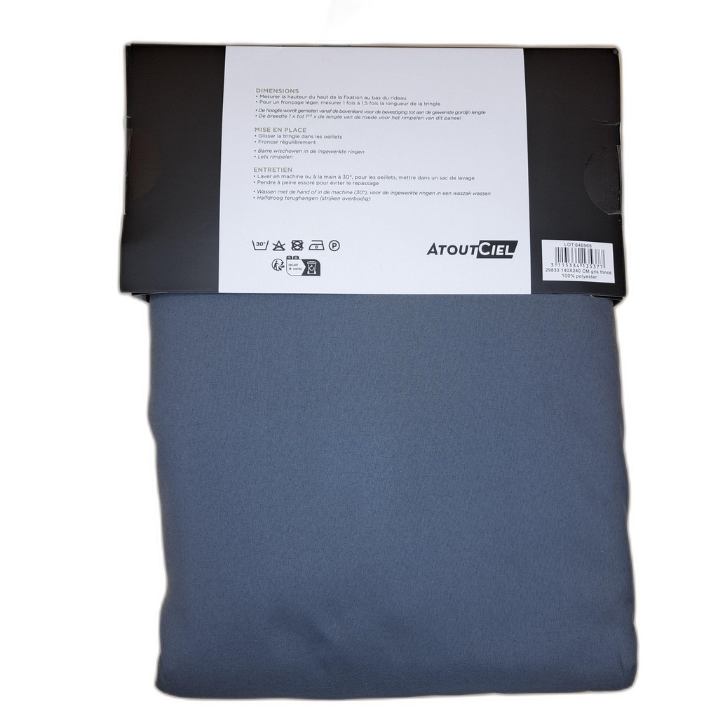 RIDEAU ISOLANT THERMIQUE 140x240CM - GRIS FONCÉ 