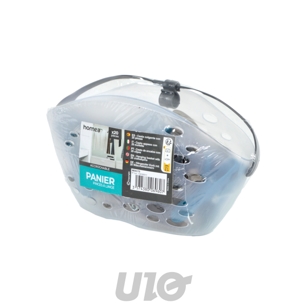 SEAU TRANSPARENT AVEC ANSE + 20 PINCES A LINGE PLASTIQUE 8CM COLORIS ASSORTIS