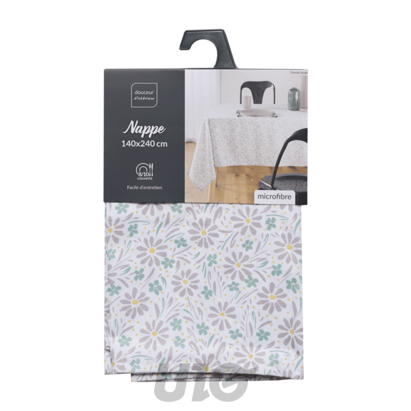 NAPPE RECTANGLE 140 x 240 CM MICROFIBRE IMPRIMEE FLORELLE TAUPE