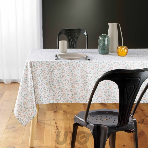 NAPPE RECTANGLE 140 x 240 CM MICROFIBRE IMPRIMEE FLORELLE TAUPE