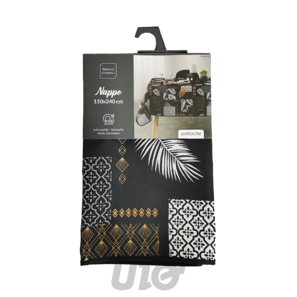 NAPPE RECTANGLE 150 x 240 CM POLYESTER IMPRIME OLENNA NOIR