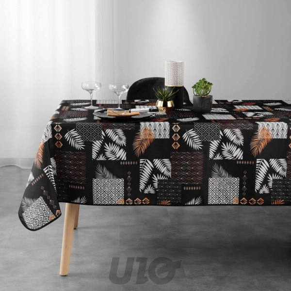 NAPPE RECTANGLE 150 x 240 CM POLYESTER IMPRIME OLENNA NOIR