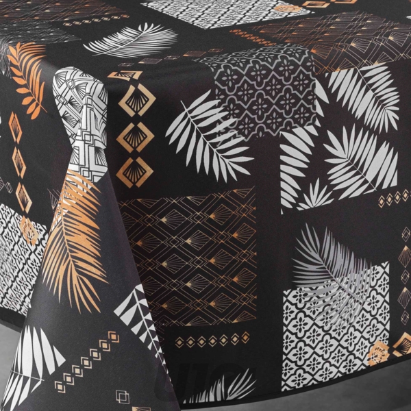 NAPPE RECTANGLE 150 x 240 CM POLYESTER IMPRIME OLENNA NOIR