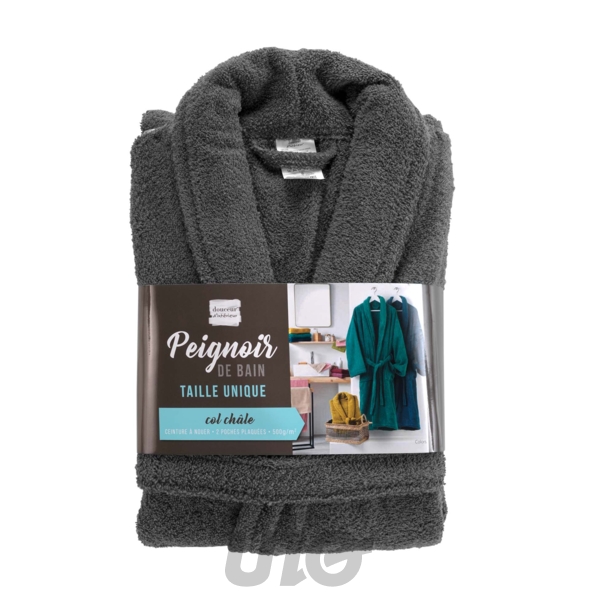 PEIGNOIR COL CHALE TAILLE UNIQUE EPONGE UNIE TENDRESSE ANTHRACITE