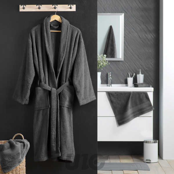 PEIGNOIR COL CHALE TAILLE UNIQUE EPONGE UNIE TENDRESSE ANTHRACITE
