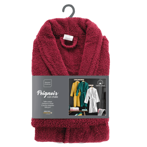 PEIGNOIR COL CHALE TAILLE UNIQUE EPONGE UNIE TENDRESSE RUBIS
