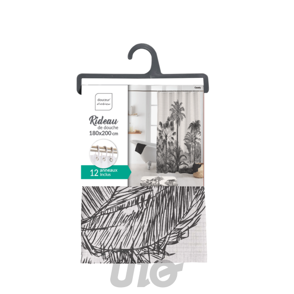 RIDEAU DE DOUCHE AVEC CROCHETS 180 x 200 CM POLYESTER IMPRIME COCOTY DES. PLACE