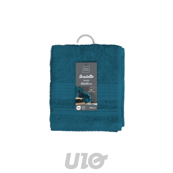 SERVIETTE INVITE 30 x 50 CM EPONGE UNIE TENDRESSE SAPHIR